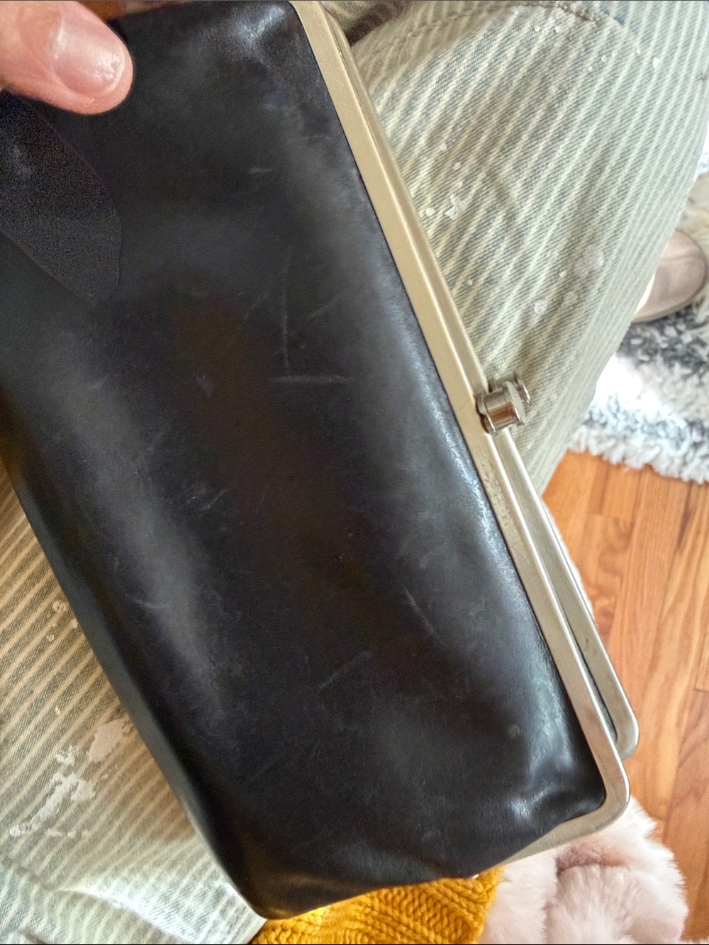 HOBO Black Leather Frame Clutch with Silver-Tone Trim